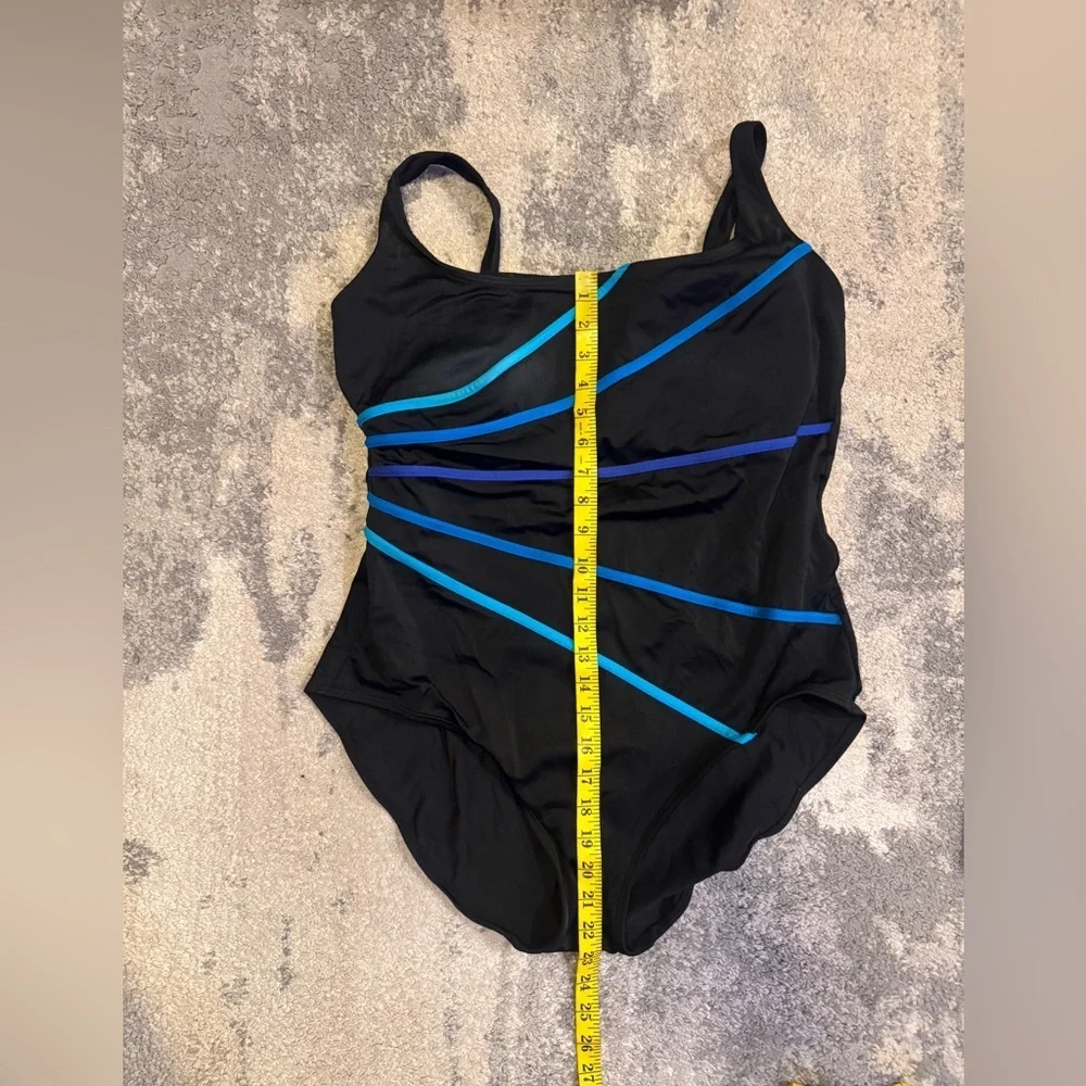 Croft & Barrow Black and Blue Striped Swimsuit